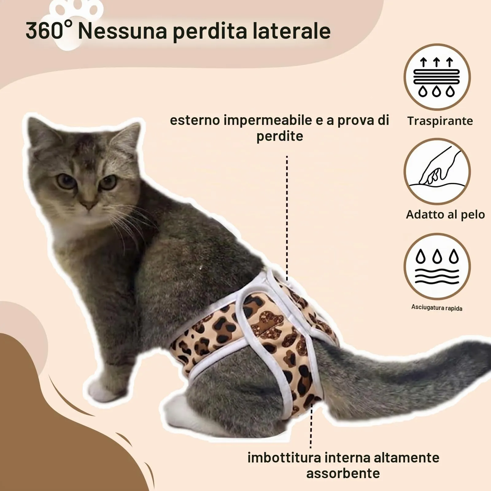 Hisprout, pannolini per gatti riutilizzabili, super assorbenti, lavabili, durevoli, mutande sanitarie con velcro regolabile, 3 pezzi (XS02) - immagine 5