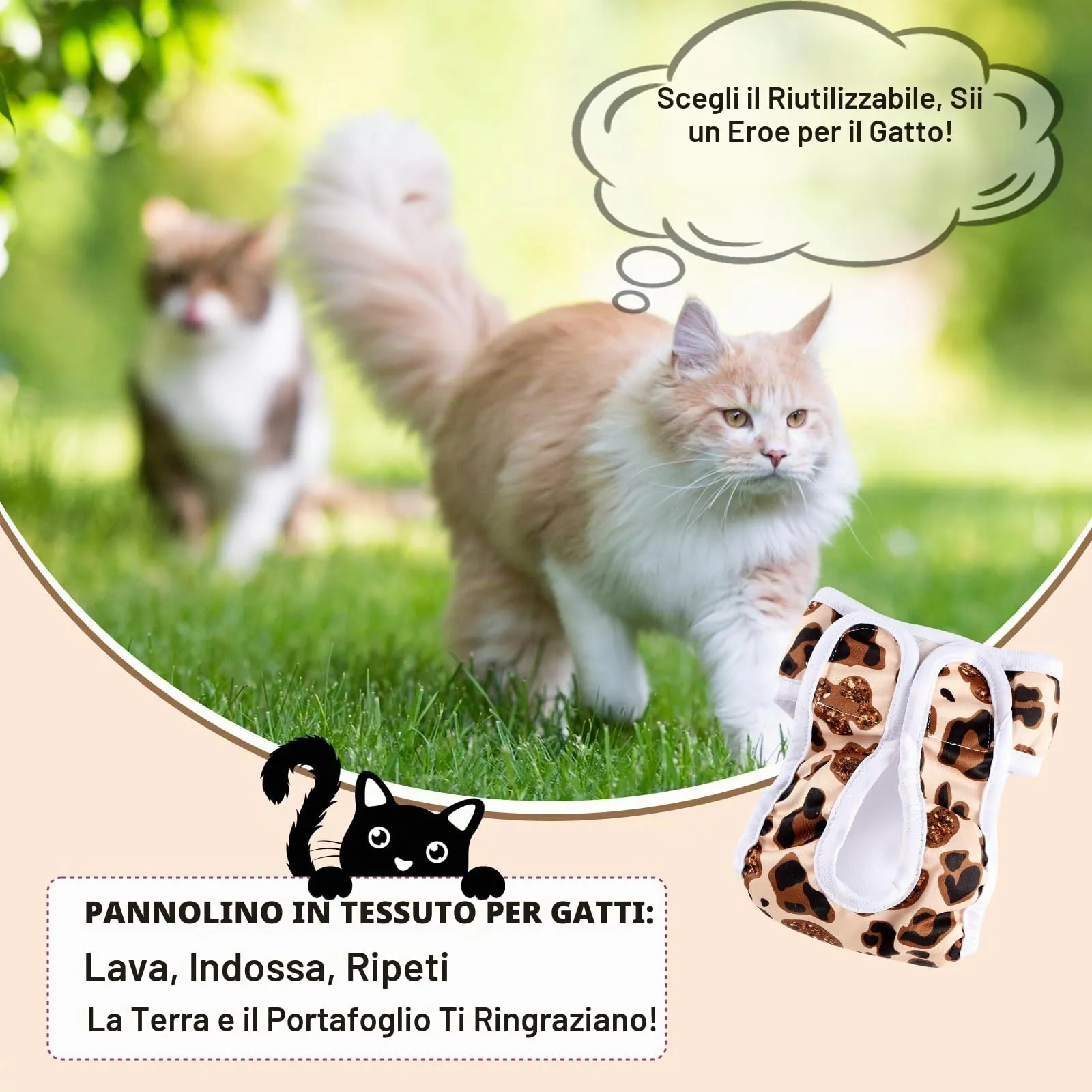 Hisprout, pannolini per gatti riutilizzabili, super assorbenti, lavabili, durevoli, mutande sanitarie con velcro regolabile, 3 pezzi (XS02) - immagine 9