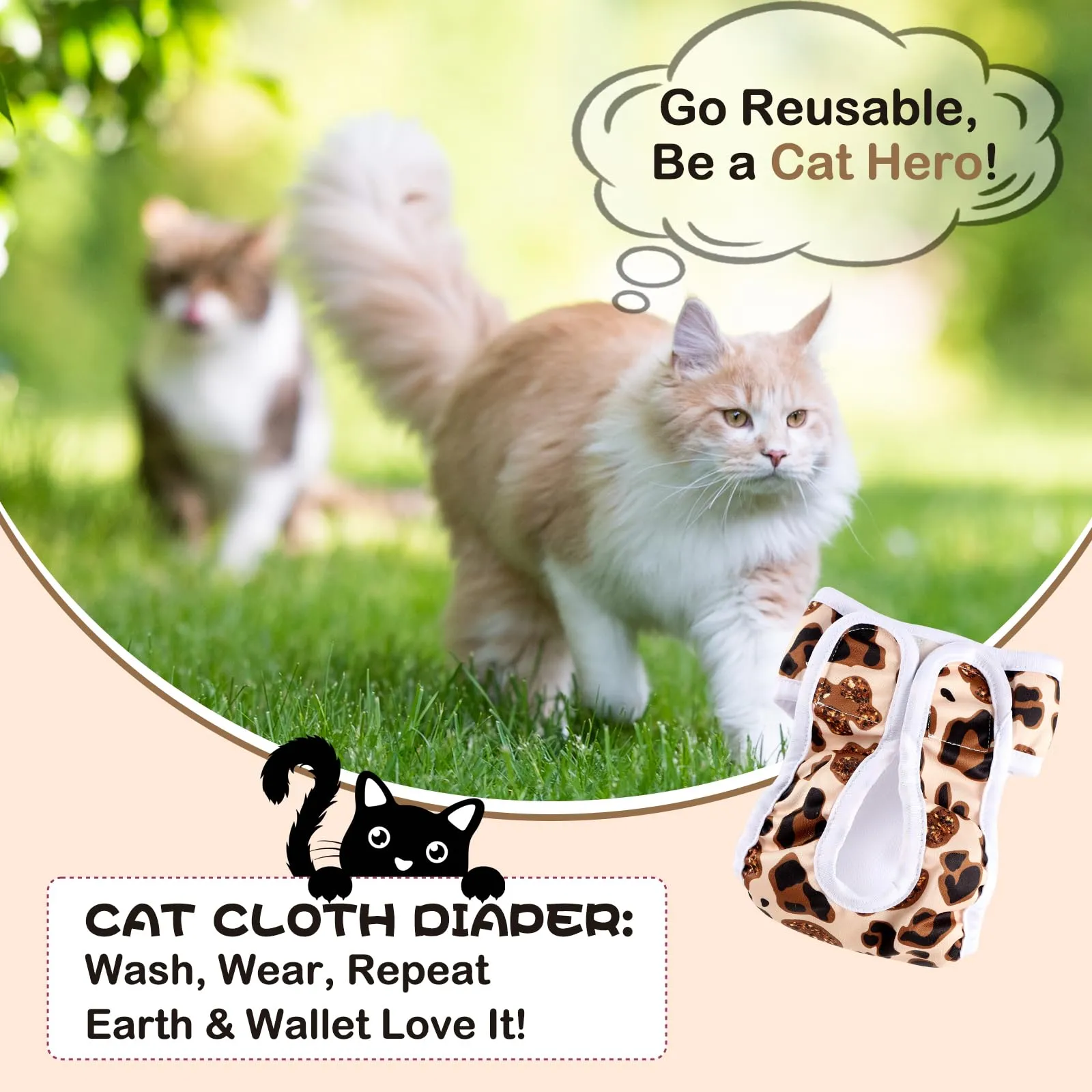Hisprout, pannolini per gatti riutilizzabili, super assorbenti, lavabili, durevoli, mutande sanitarie con velcro regolabile, 3 pezzi (S02) - immagine 9