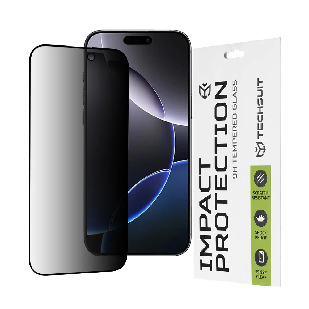 Pellicola protettiva per schermo Privacy Techsuit per Apple iPhone 16 Pro Max, Vetro temperato, Full Glue, 111D - immagine 1