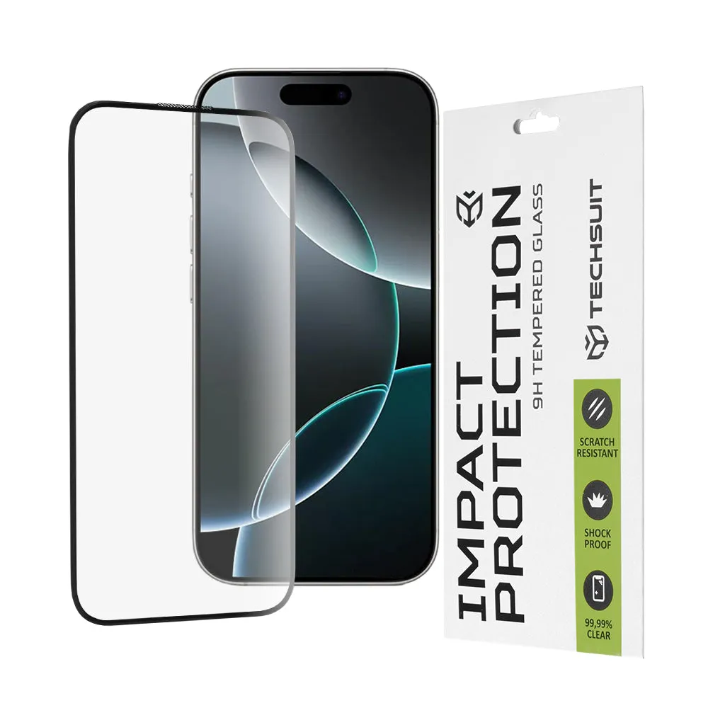 Pellicola protettiva per schermo Techsuit per Apple iPhone 16 Pro, Vetro temperato, Full Glue, 111D, Nero - immagine 1