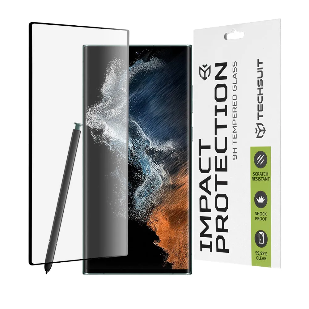 Pellicola Protettiva per Schermo Techsuit per Samsung Galaxy S22 Ultra 5G S908, Vetro Temperato, Full Glue, 111D, Nero - immagine 1