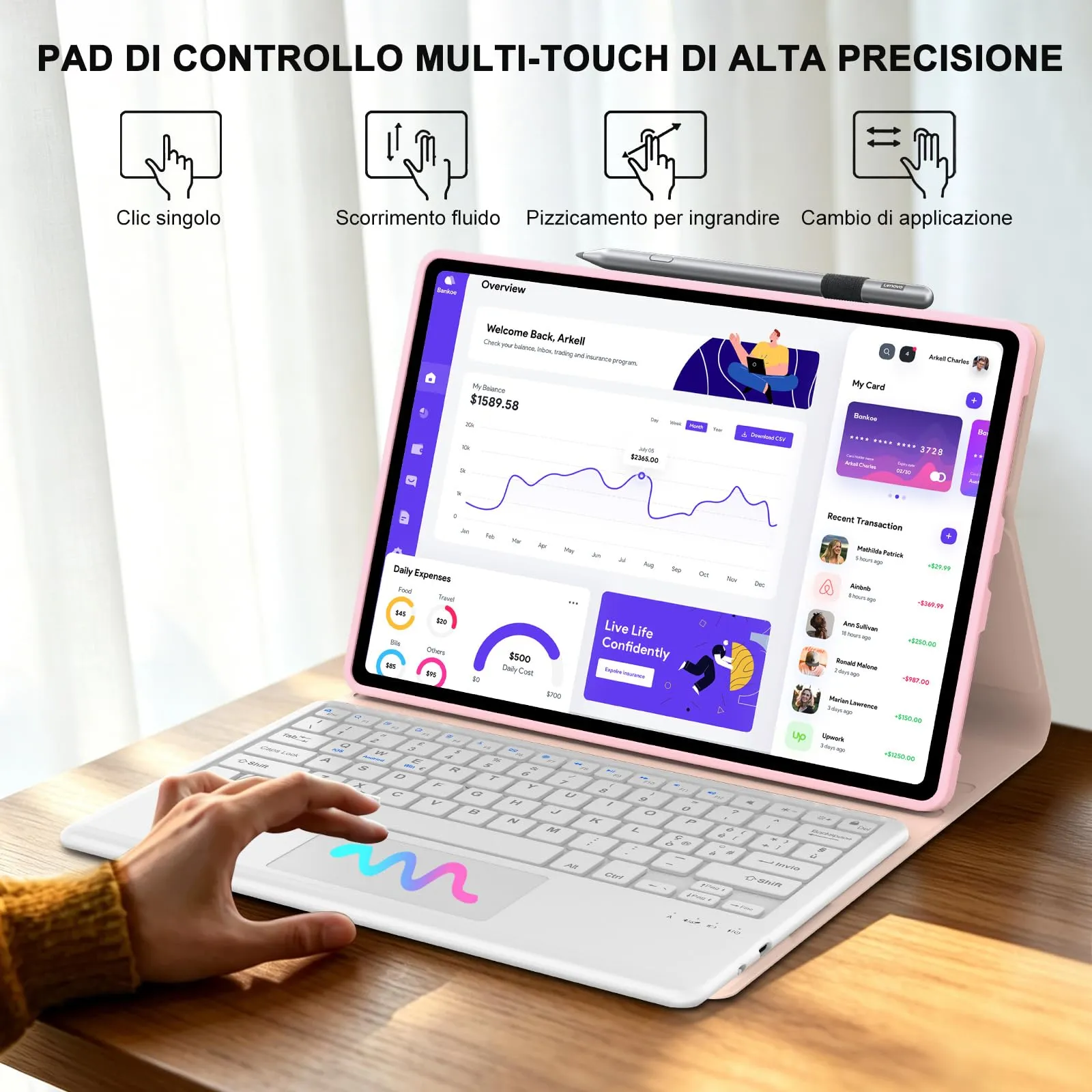 Per Lenovo Idea Tab Plus 2025 12.1 Pollici Cover Tastiera - immagine 5