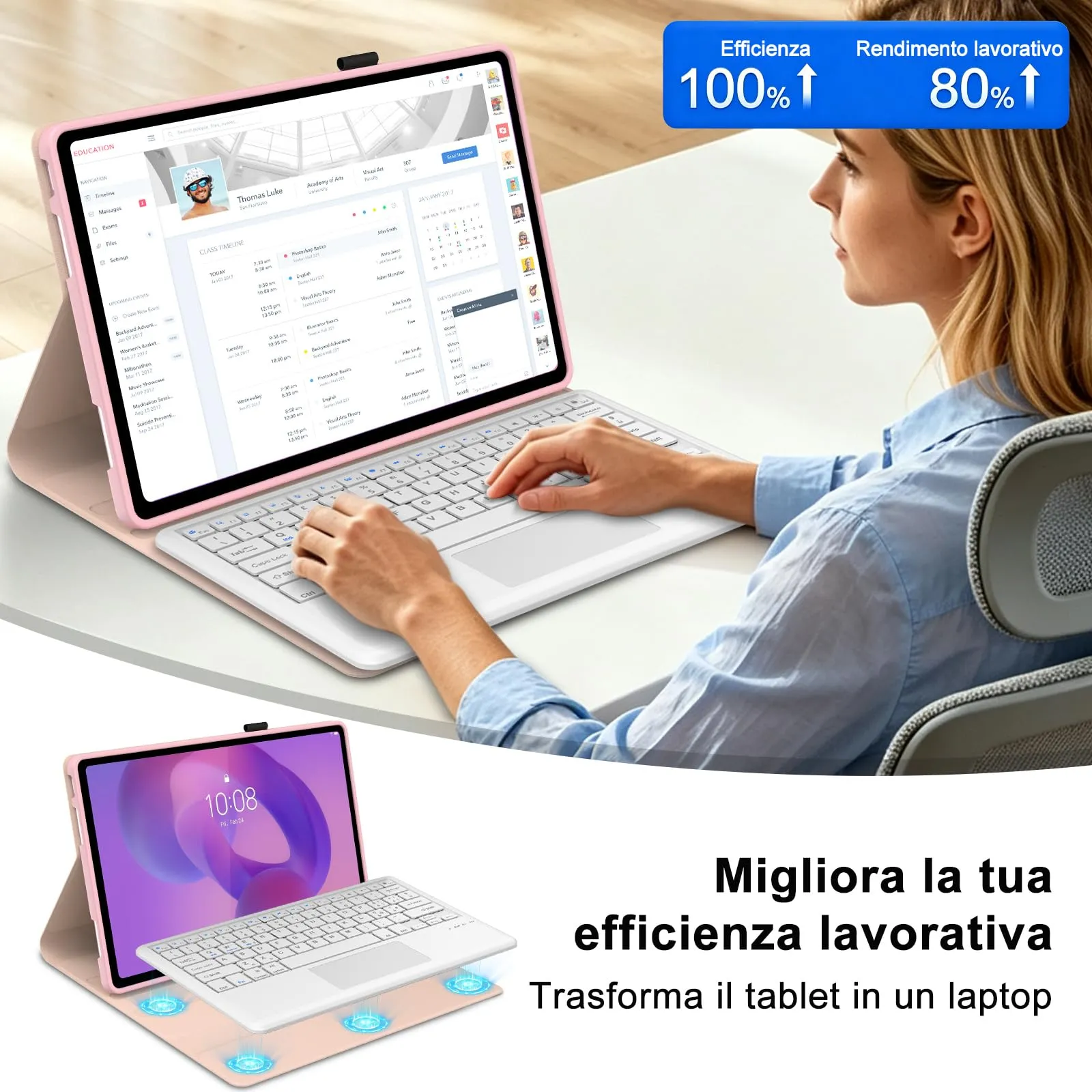Per Lenovo Idea Tab Plus 2025 12.1 Pollici Cover Tastiera - immagine 8