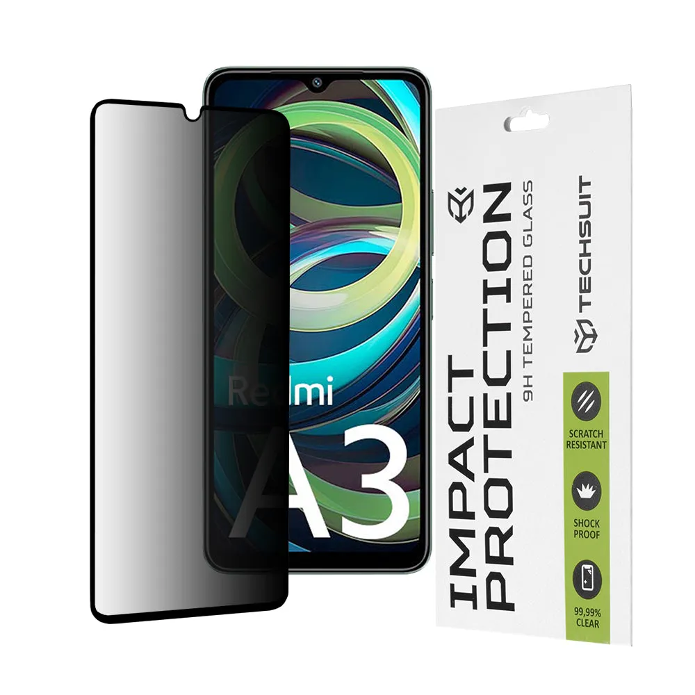 Pellicola protettiva per schermo Privacy Techsuit per Xiaomi Redmi A3x / A3, Vetro temperato, Full Glue, 111D - immagine 1