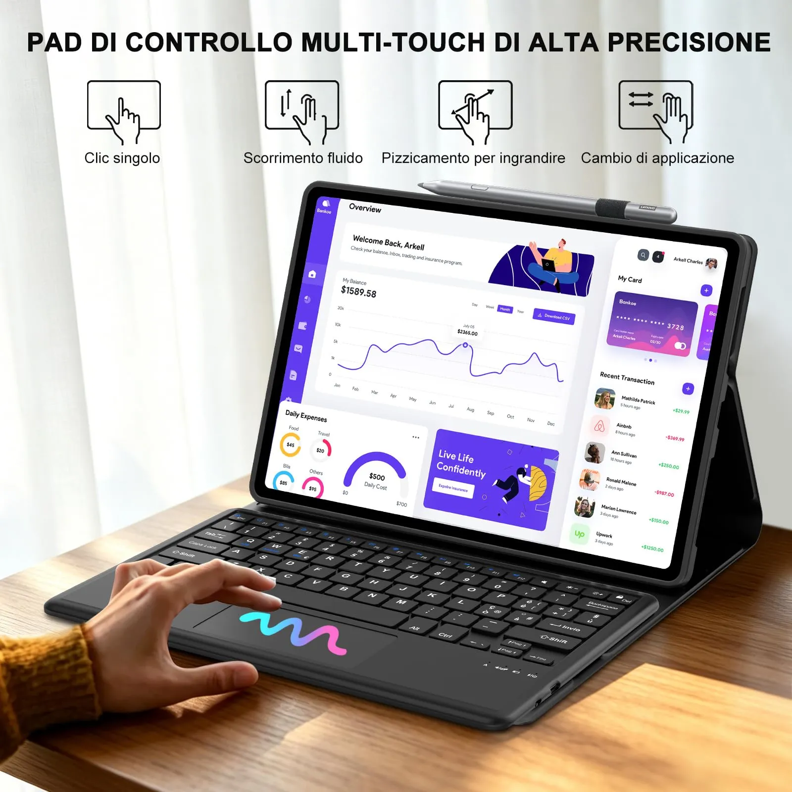 FOGARI Per Lenovo Idea Tab Plus 2025 12.1 Pollici Cover Tastiera - immagine 5