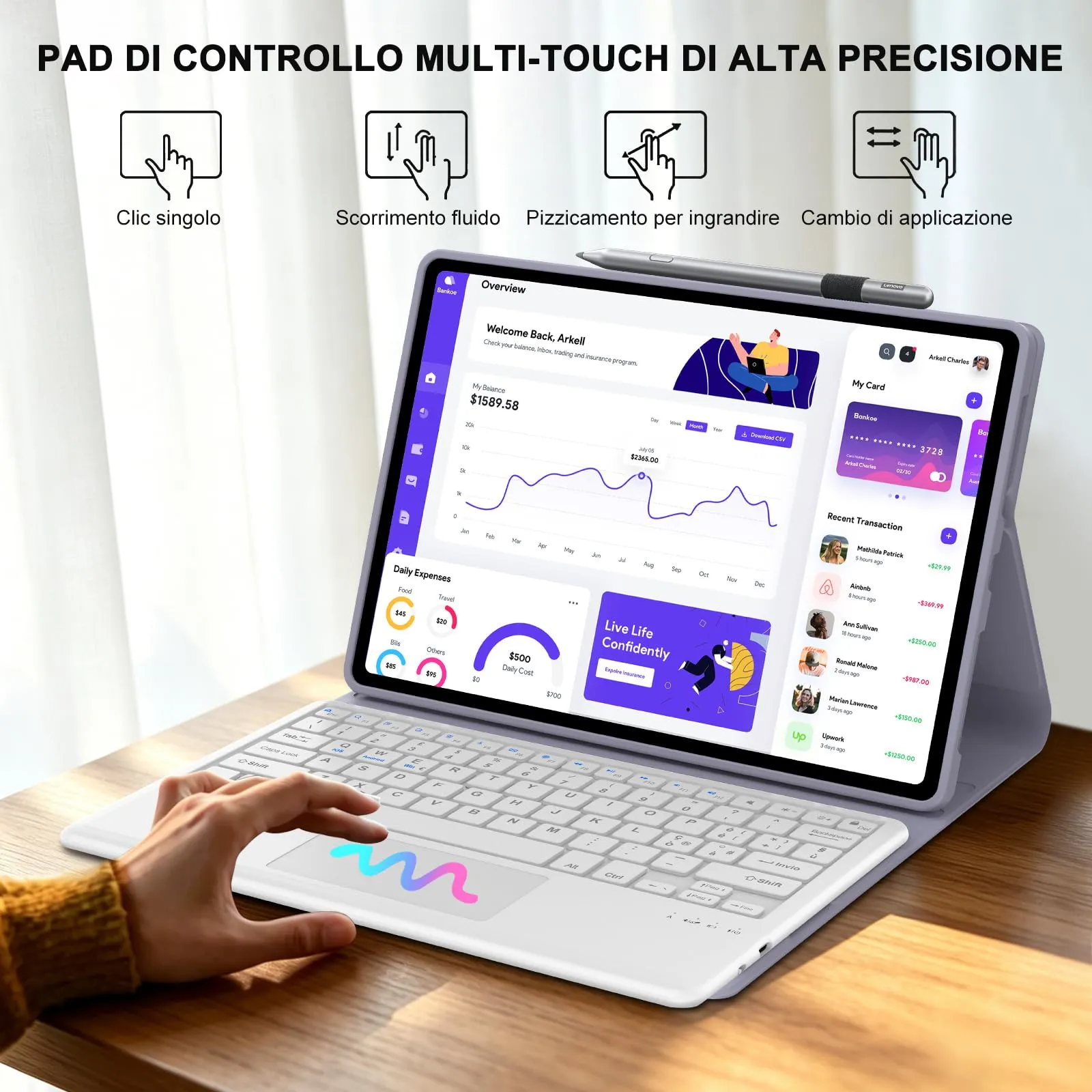 FOGARI Per Lenovo Idea Tab Plus 2025 12.1 Pollici Cover Tastiera - immagine 5