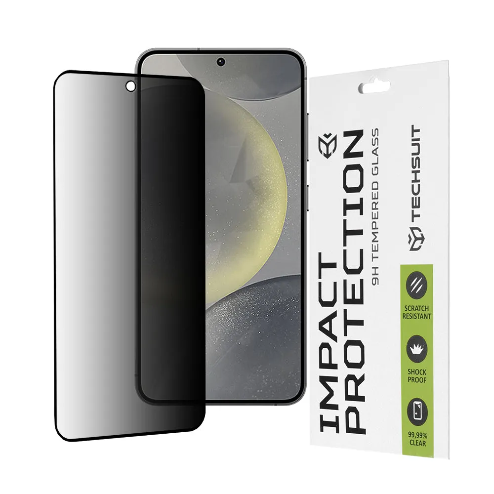 Pellicola protettiva per schermo Privacy Techsuit per Samsung Galaxy S25 S931 / S24 S921, Vetro Temperato, Full Glue, 111D - immagine 1