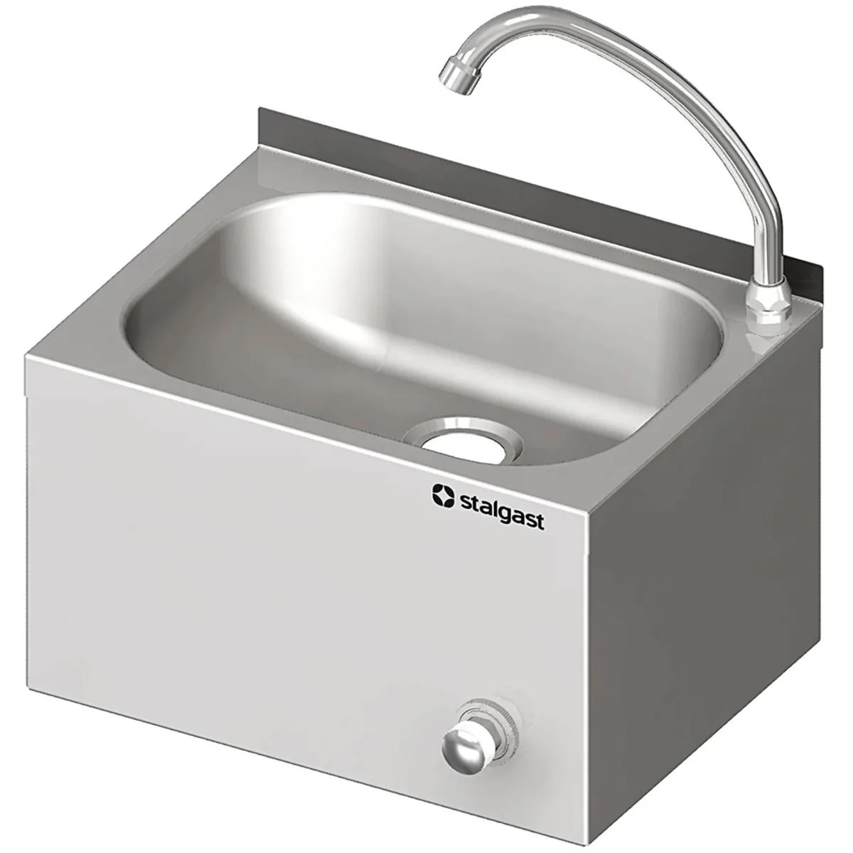 Stalgast Lavello per montaggio a parete, 400x295x240 mm, con coprivasca su tre lati, incl. rubinetto e timer, con supporto, saldato; 40x24x29.5 cm (LxHxP); argento - immagine 1