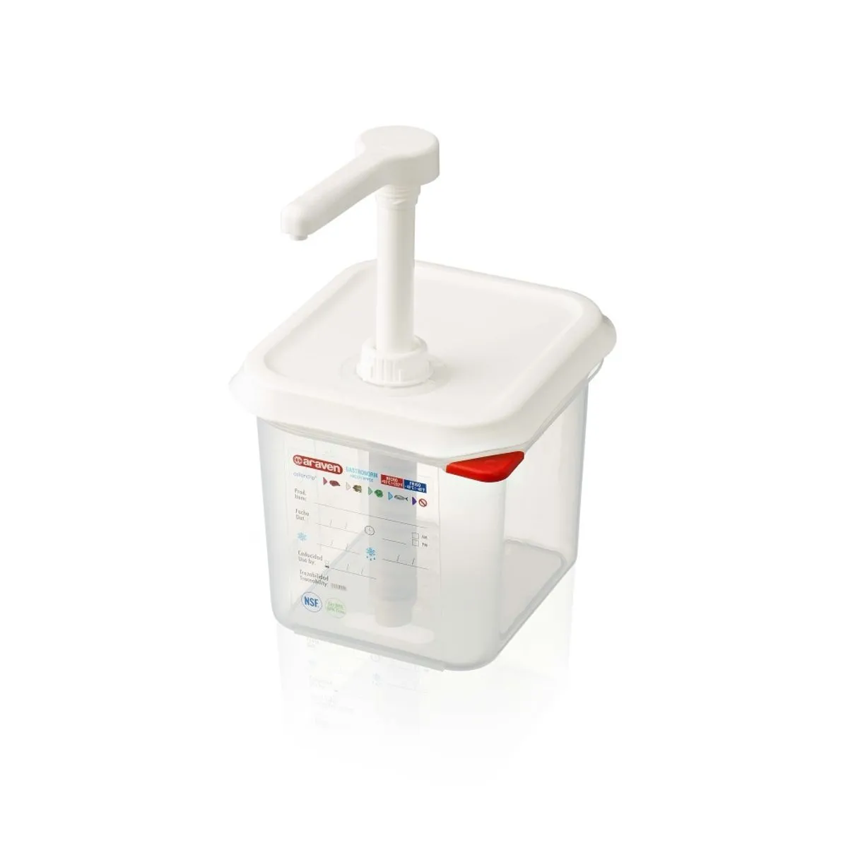 Araven Distributore di salse/pompa gastronorm 1/6, capacità 2,6 litri; GN 1/6, 2.6 l, 17.6x16.2 cm (LxP); bianco - immagine 1