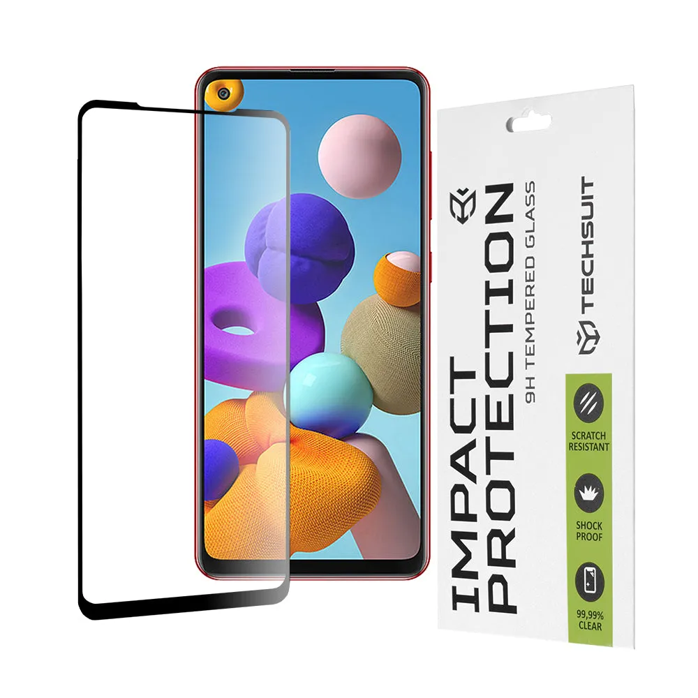 Pellicola protettiva per schermo Techsuit per Samsung Galaxy A21s A217 / A21 A215, Vetro Temperato, Full Glue, 111D, Nero - immagine 1