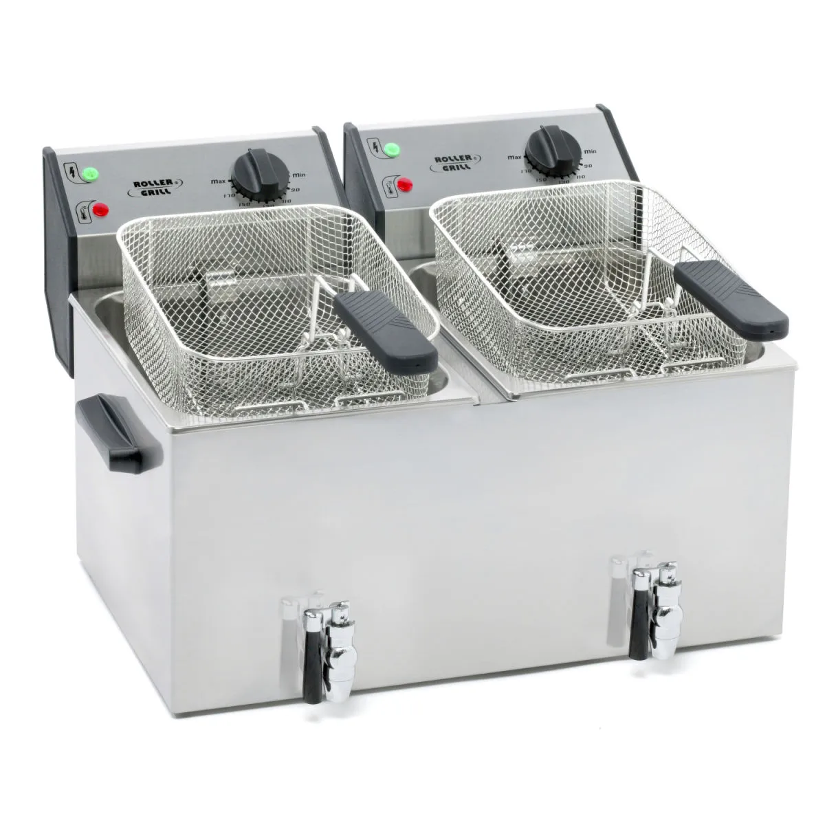 Roller Grill Friggitrice ROLLER GRILL a due vasche, con rubinetto di scarico, 2 x 8 litri, dimensioni 590 x 450 x 370 mm (LxPxA); 16000 ml, 59x45x37 cm (LxPxH); argento - immagine 1
