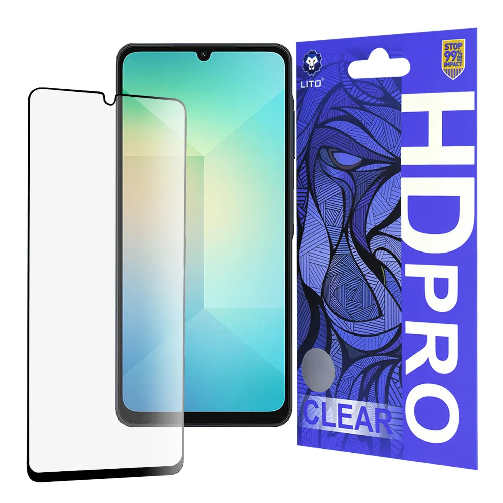 Pellicola protettiva per schermo Lito HD Pro Clear per Samsung Galaxy A06 A065, Vetro temperato, Colla completa, Nera - immagine 1