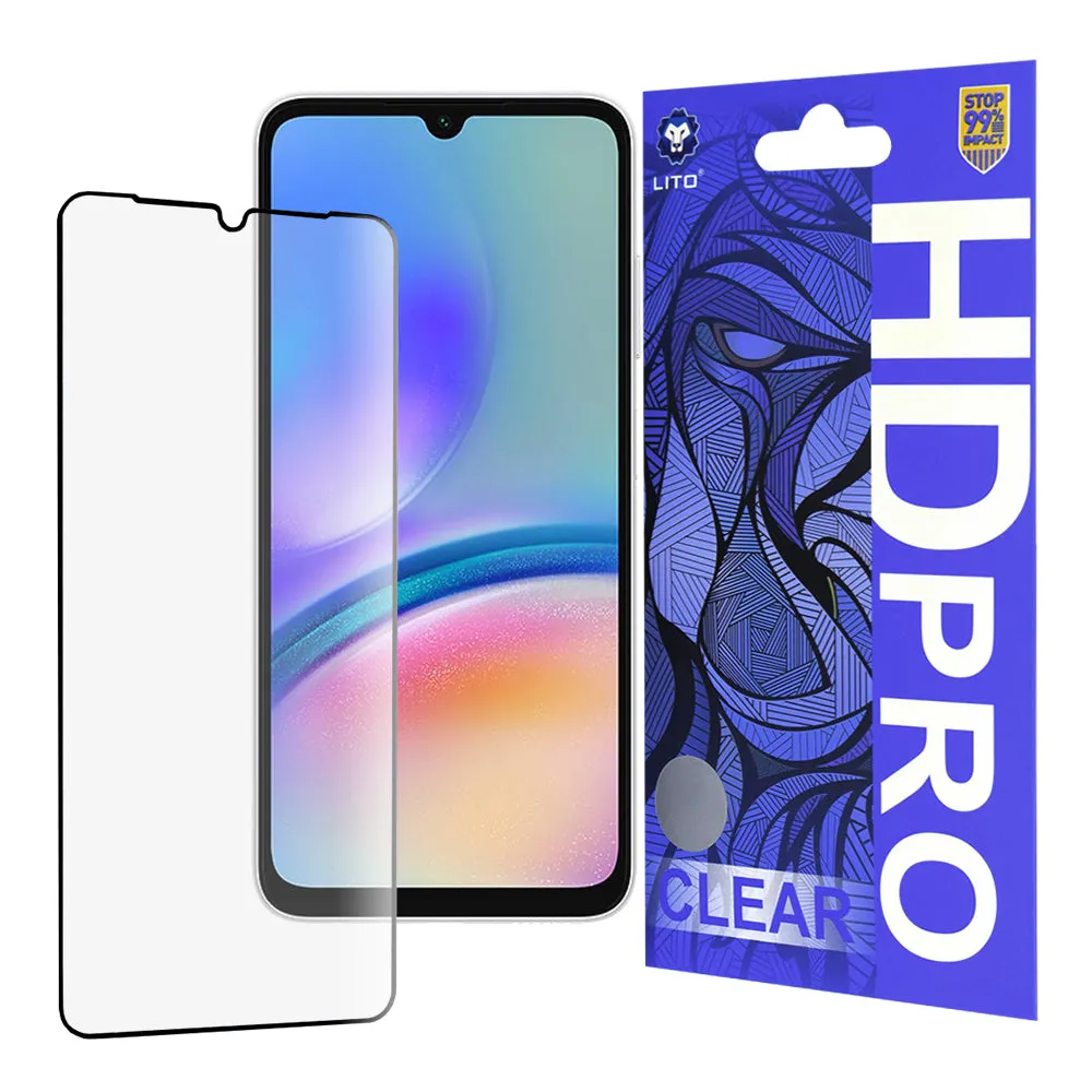 Pellicola protettiva per schermo Lito HD Pro Clear per Samsung Galaxy A05s A057, Vetro temperato, Colla completa, Nera - immagine 1