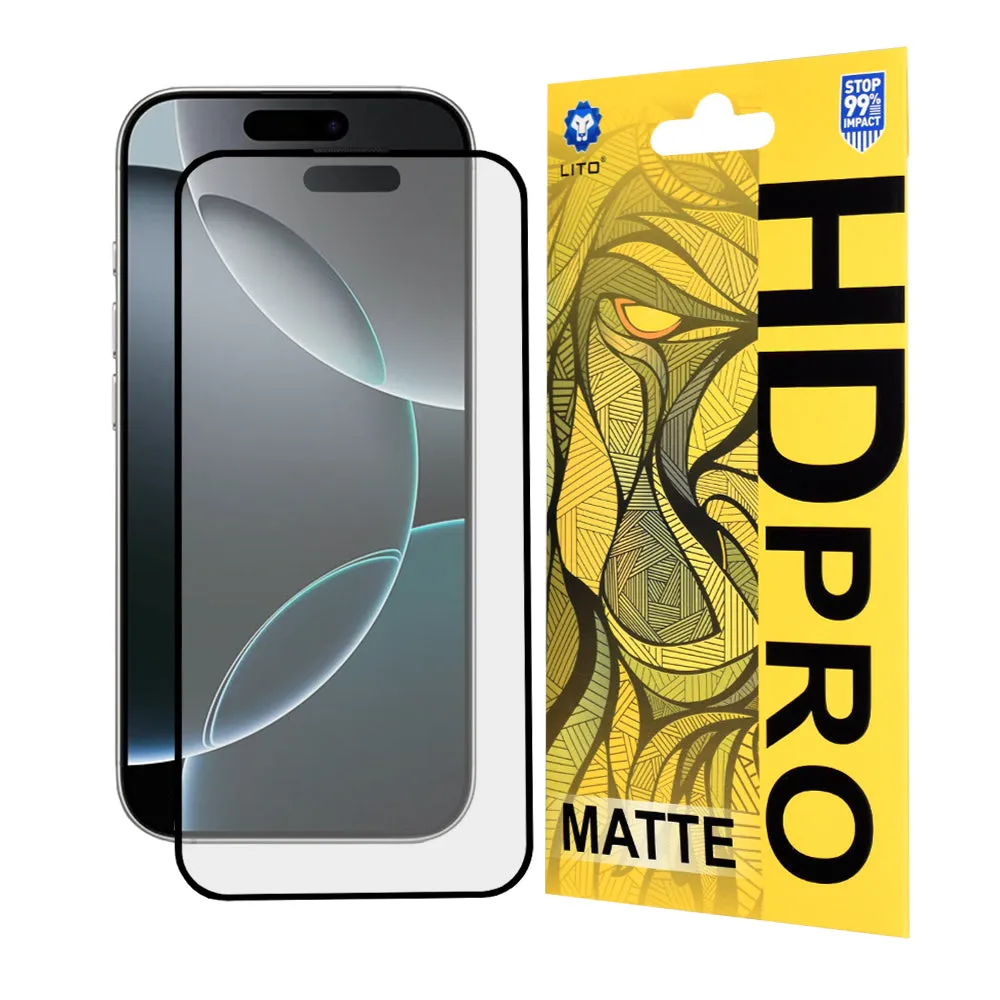 Pellicola protettiva per schermo Matte Lito HD Pro per Apple iPhone 16 Pro, Vetro temperato, Full Glue, Nero - immagine 1