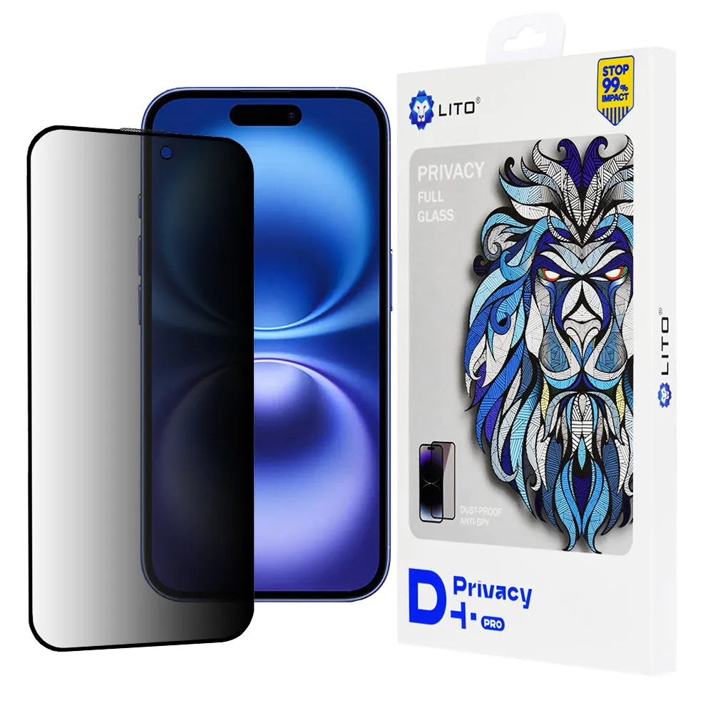 Pellicola protettiva per schermo Privacy Lito D+ Pro per Apple iPhone 16, Vetro temperato, Full Glue - immagine 1