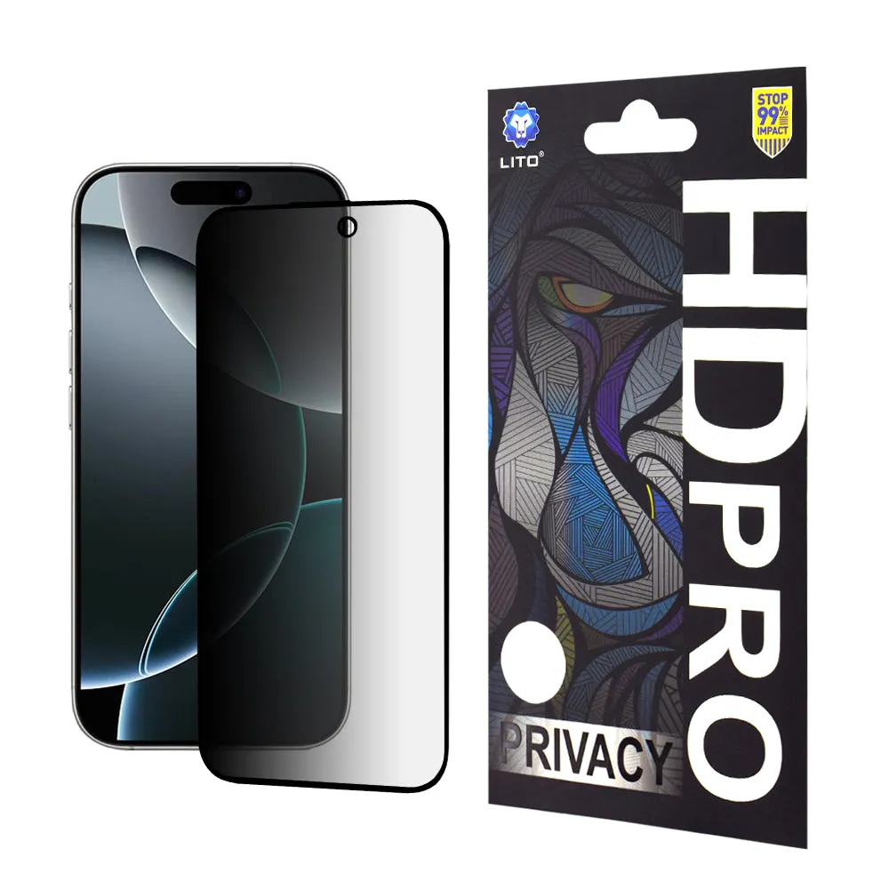 Pellicola protettiva per schermo Privacy Lito HD Pro per Apple iPhone 16 Pro, Vetro temperato, Full Glue - immagine 1