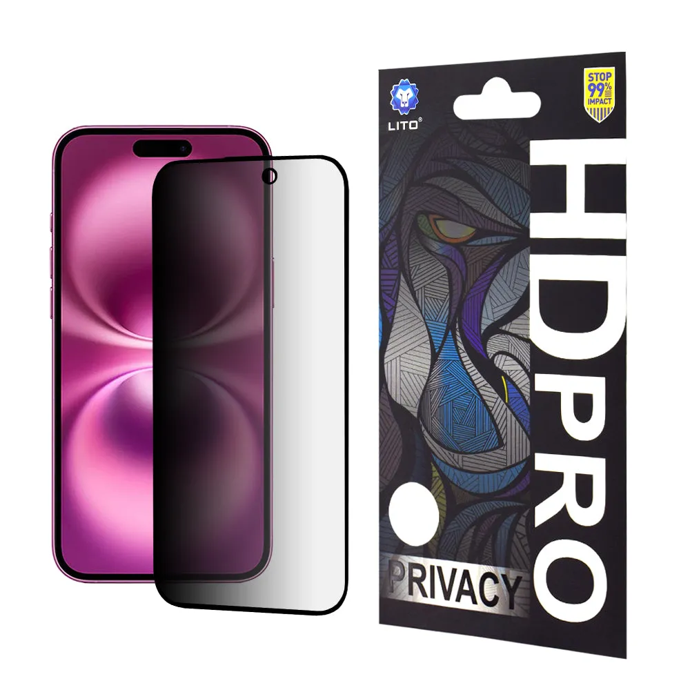 Pellicola protettiva per schermo Privacy Lito HD Pro per Apple iPhone 16 Plus, Vetro temperato, Full Glue - immagine 1