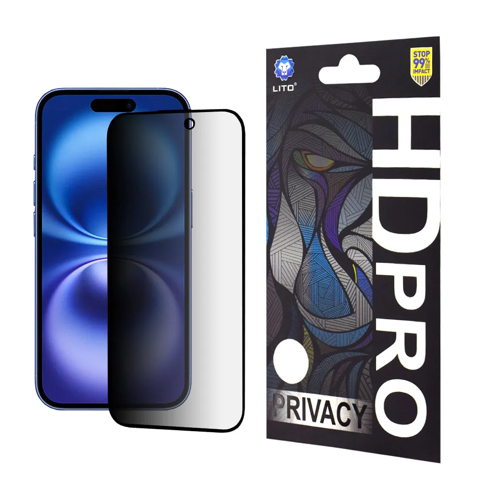 Pellicola Protettiva Schermo Privacy Lito HD Pro per Apple iPhone 16, Vetro Temperato, Full Glue - immagine 1