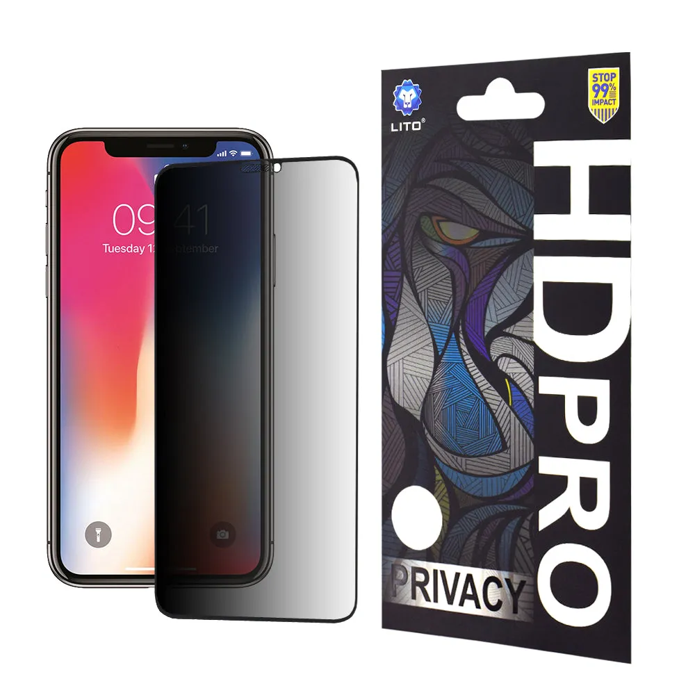 Pellicola protettiva per schermo Privacy Lito HD Pro per Apple iPhone 11 Pro / XS / X, Vetro temperato, Full Glue - immagine 1