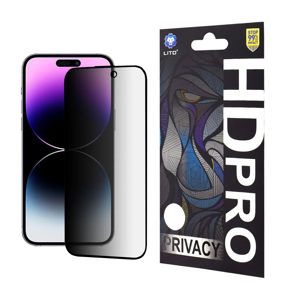Pellicola protettiva per schermo Privacy Lito HD Pro per Apple iPhone 14 Pro Max, Vetro Temperato, Full Glue - immagine 1
