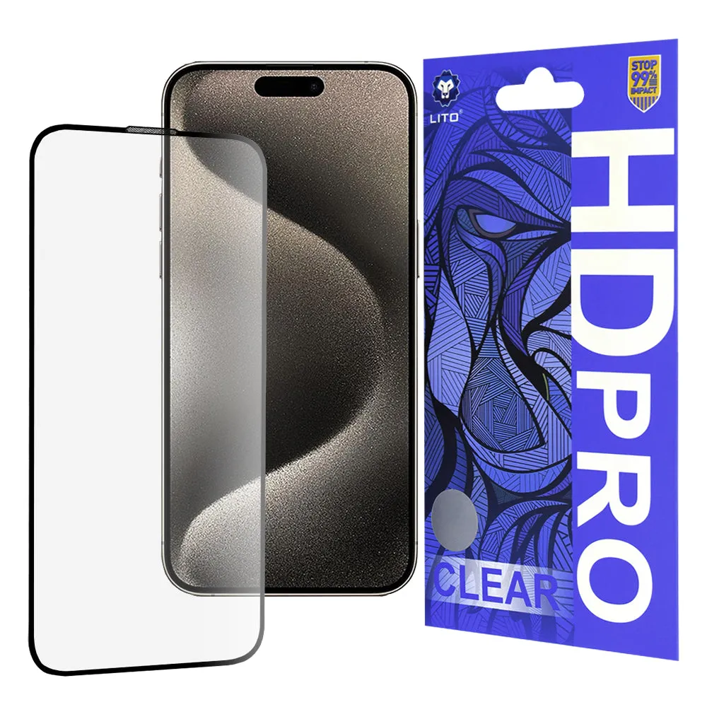 Pellicola protettiva per schermo Lito HD Pro Clear per Apple iPhone 15 Pro Max, Vetro temperato, Full Glue, Nero - immagine 1