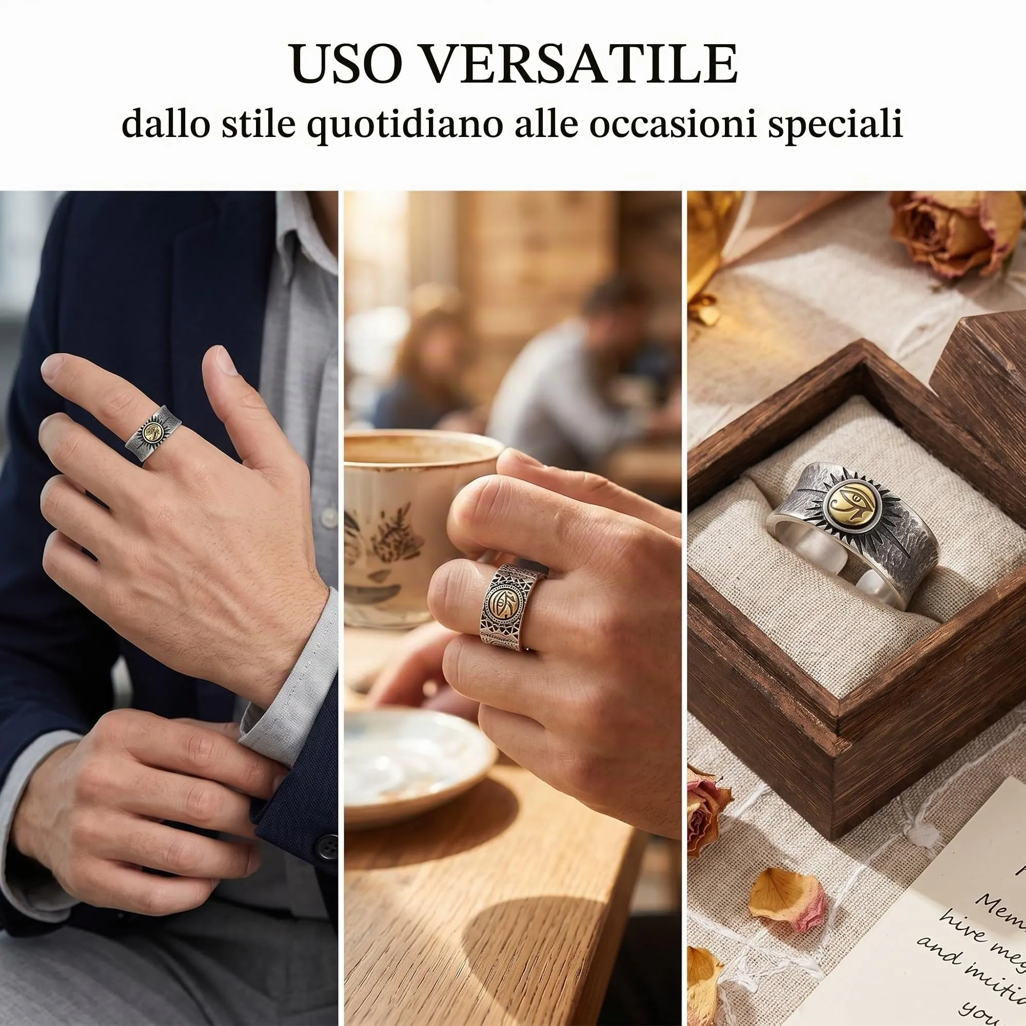 LAPQOS Anelli da uomo,2 anelli vintage in argento - immagine 5