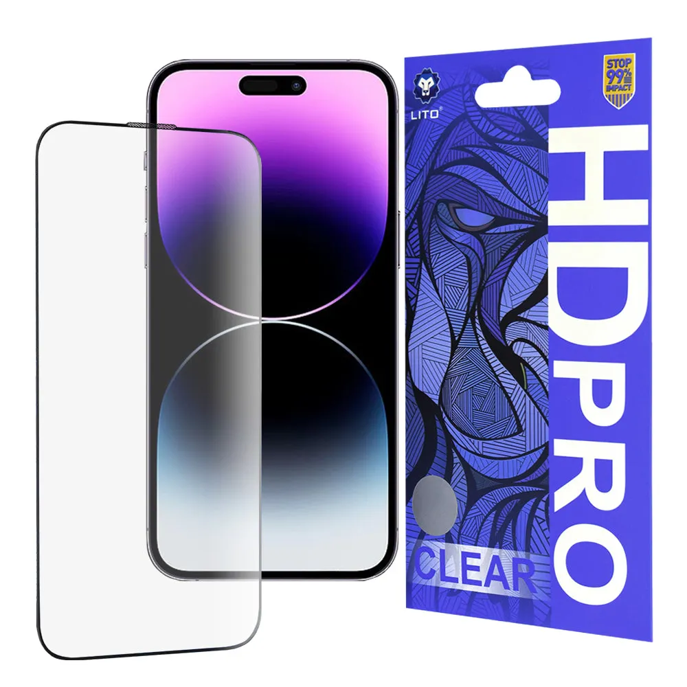 Pellicola protettiva per schermo Lito HD Pro Clear per Apple iPhone 14 Pro Max, Vetro temperato, Colla completa, Nera - immagine 1