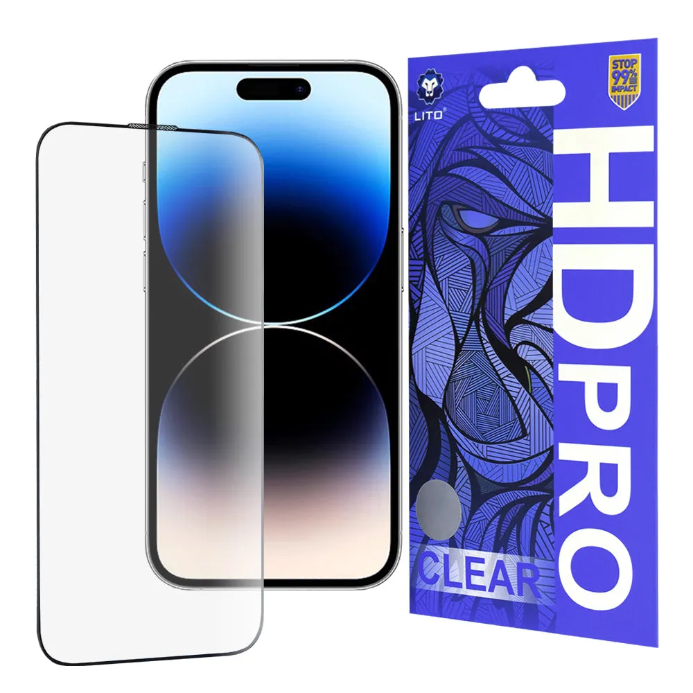 Pellicola protettiva per schermo Lito HD Pro Clear per Apple iPhone 14 Pro, Vetro temperato, Full Glue, Nero - immagine 1
