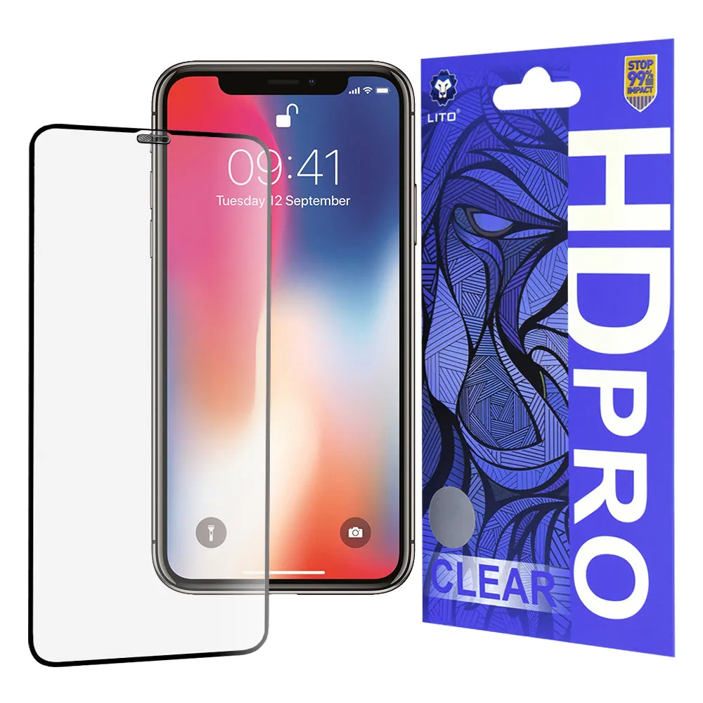 Pellicola protettiva per schermo Lito HD Pro Clear per Apple iPhone 11 Pro / XS / X, Vetro temperato, Colla completa, Nera - immagine 1