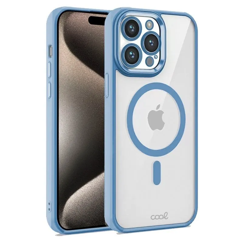 Custodia magnetica trasparente e cool con bordo azzurro per iPhone 15 Pro Max - immagine 1