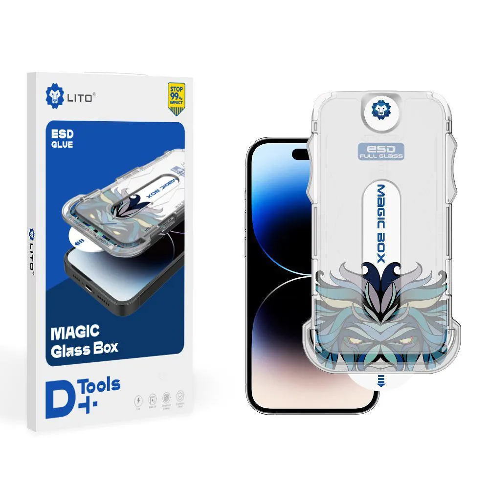 Pellicola protettiva per schermo Lito Magic Glass Box D+ Tools per Apple iPhone 15 Pro, Vetro temperato, Full Glue - immagine 1