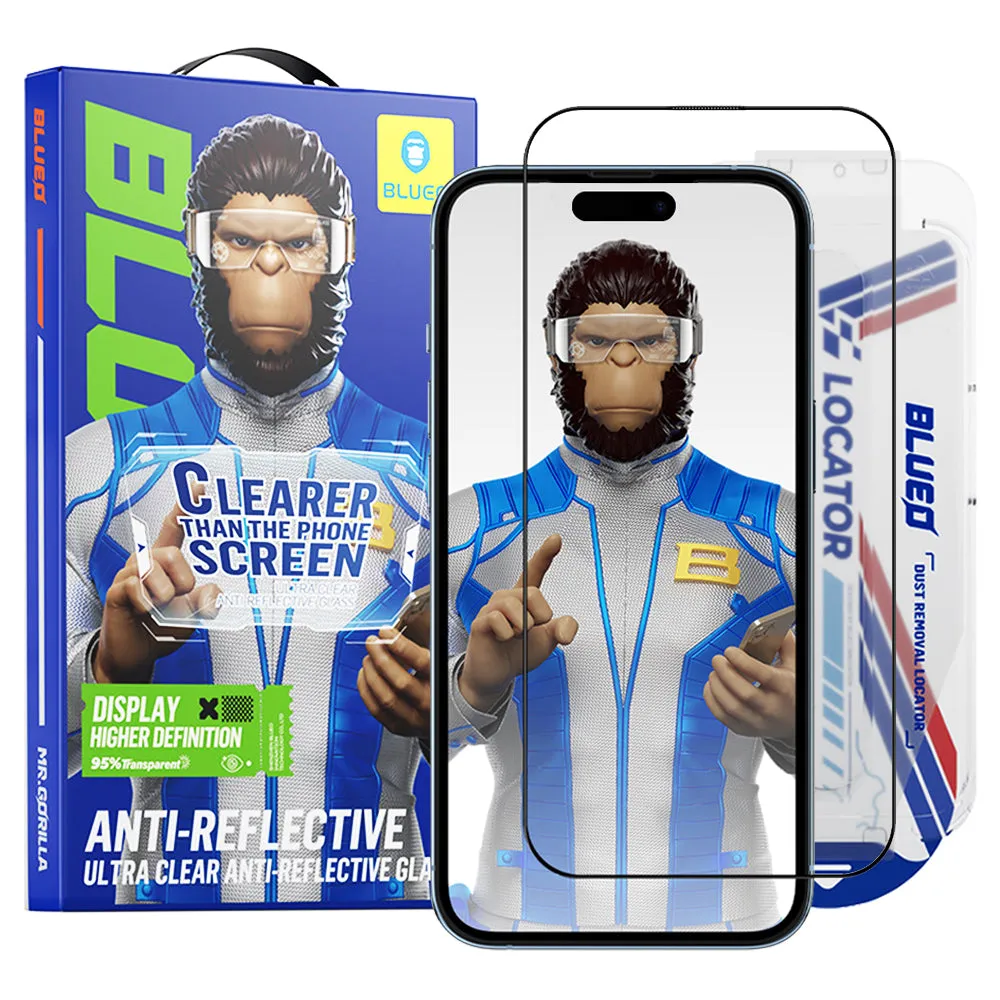 Pellicola protettiva per schermo Blueo Anti-Riflesso HD Applicator Pro per Apple iPhone 16 / 15, Vetro Temperato, Colla Completa, Nera - immagine 1