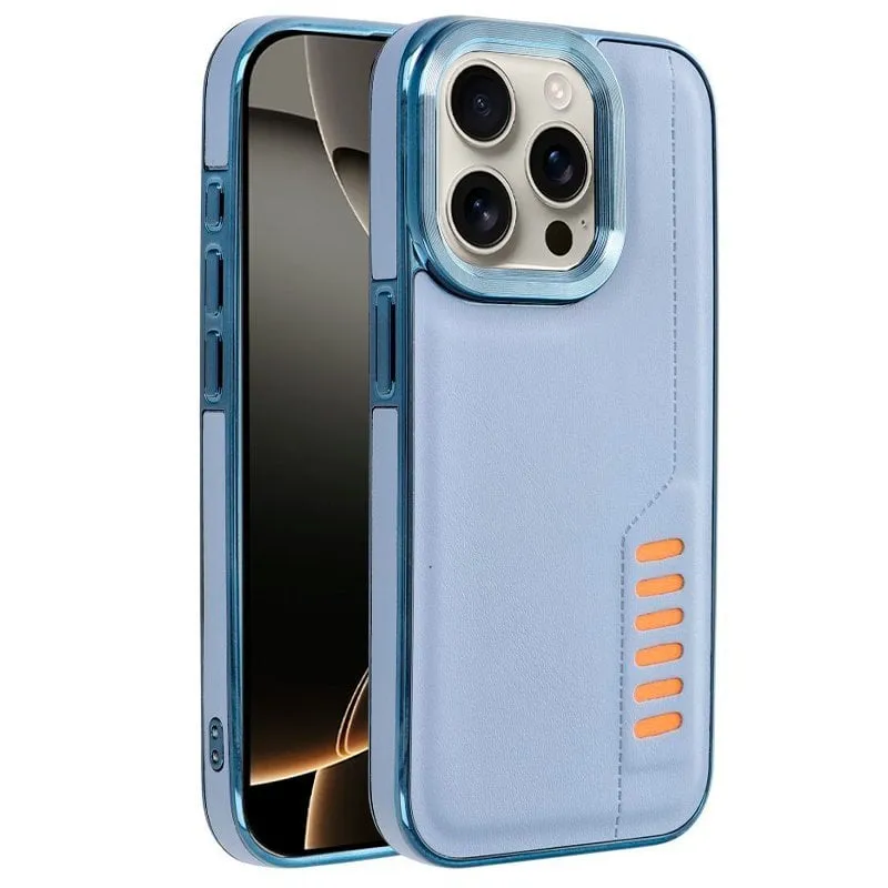 Raffinata custodia Milano in TPU rinforzato e similpelle blu per iPhone 16 Pro - immagine 1