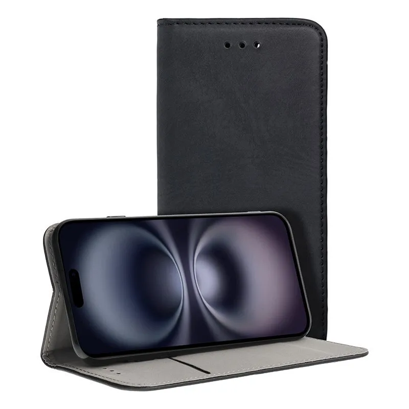 Fantastica custodia Flip Cover nera liscia per iPhone 16 - immagine 1