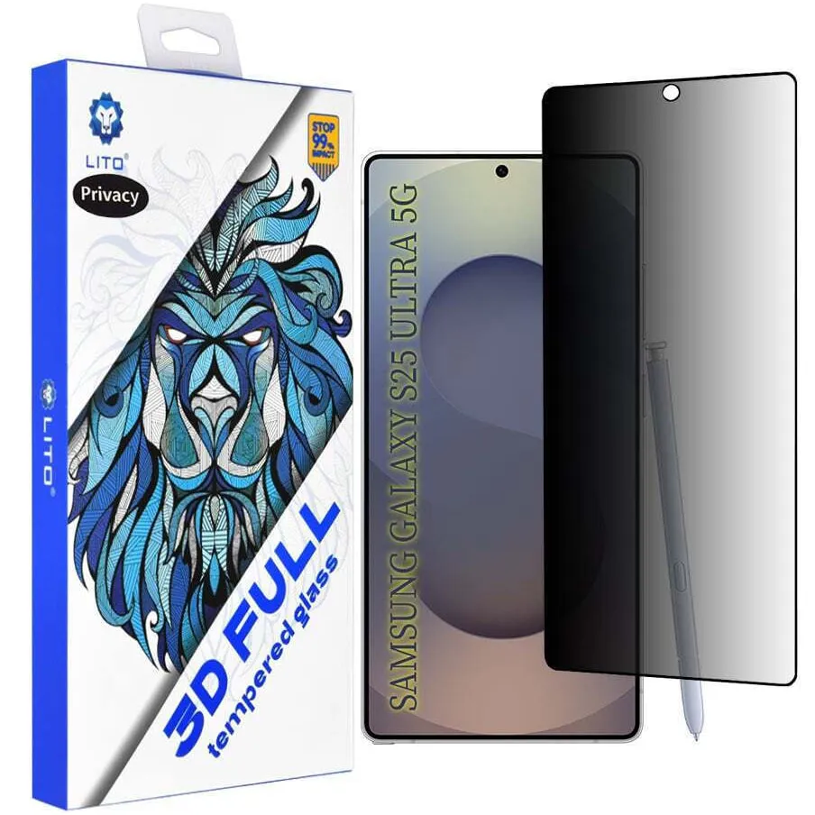 Pellicola Protettiva Privacy Lito per Samsung Galaxy S25 Ultra S938, Vetro Temperato, Full Glue, 3D - immagine 1