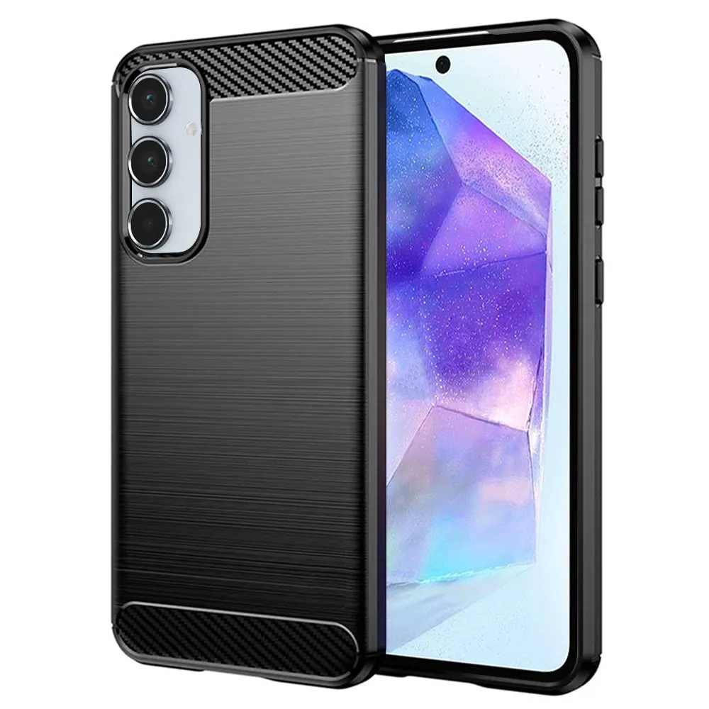 Custodia per Samsung Galaxy A55 5G A556, Techsuit, Carbonio, Nera - immagine 1