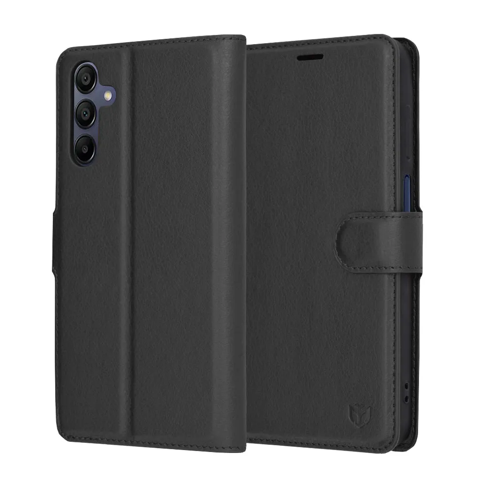 Custodia per Samsung Galaxy A15 5G A156 / A15 A155, Techsuit, Leather Folio, Nera - immagine 1