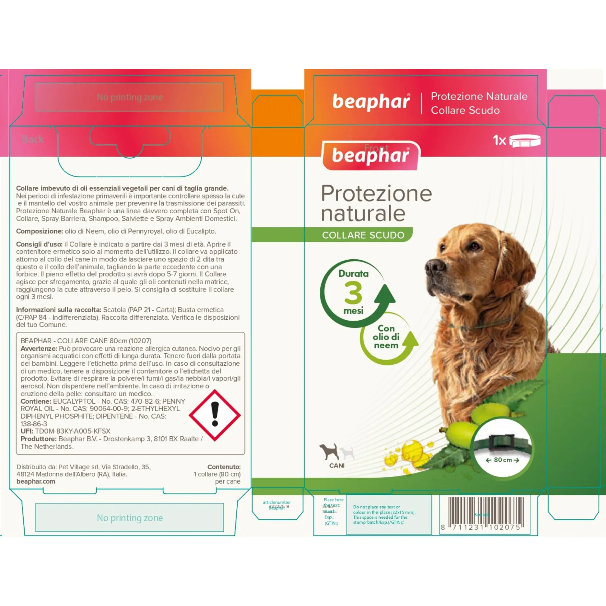 Beaphar Protezione Naturale, Collare Scudo Regolabile per Cane Grande, con Olio di Neem, Fino a 3 Mesi di Protezione, 80 cm (Confezione da 2) - immagine 2