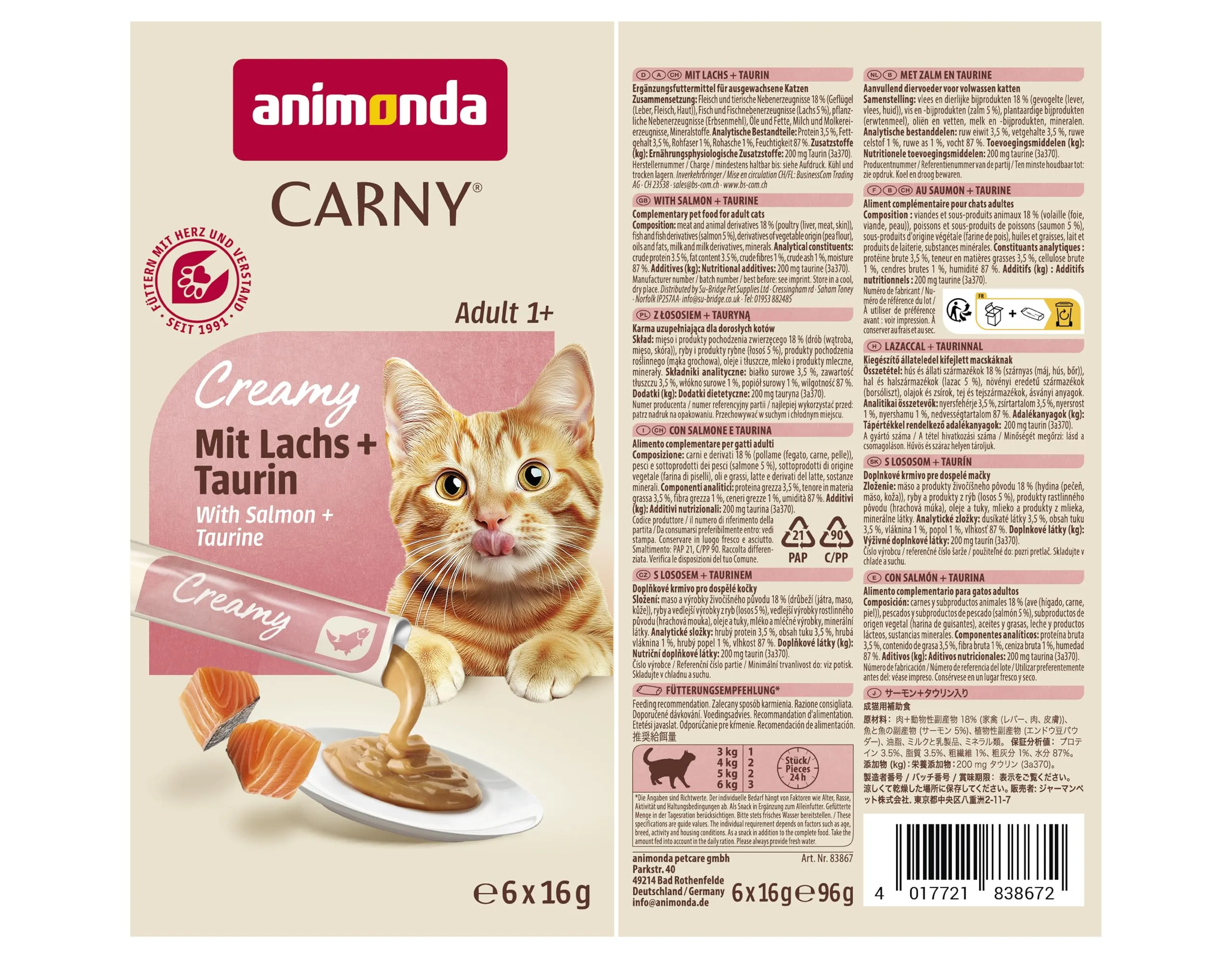 animonda Carny Adult Creamy, cibo umido per gatti, con Salmone + Taurina 6x15 g (Confezione da 5) - immagine 8
