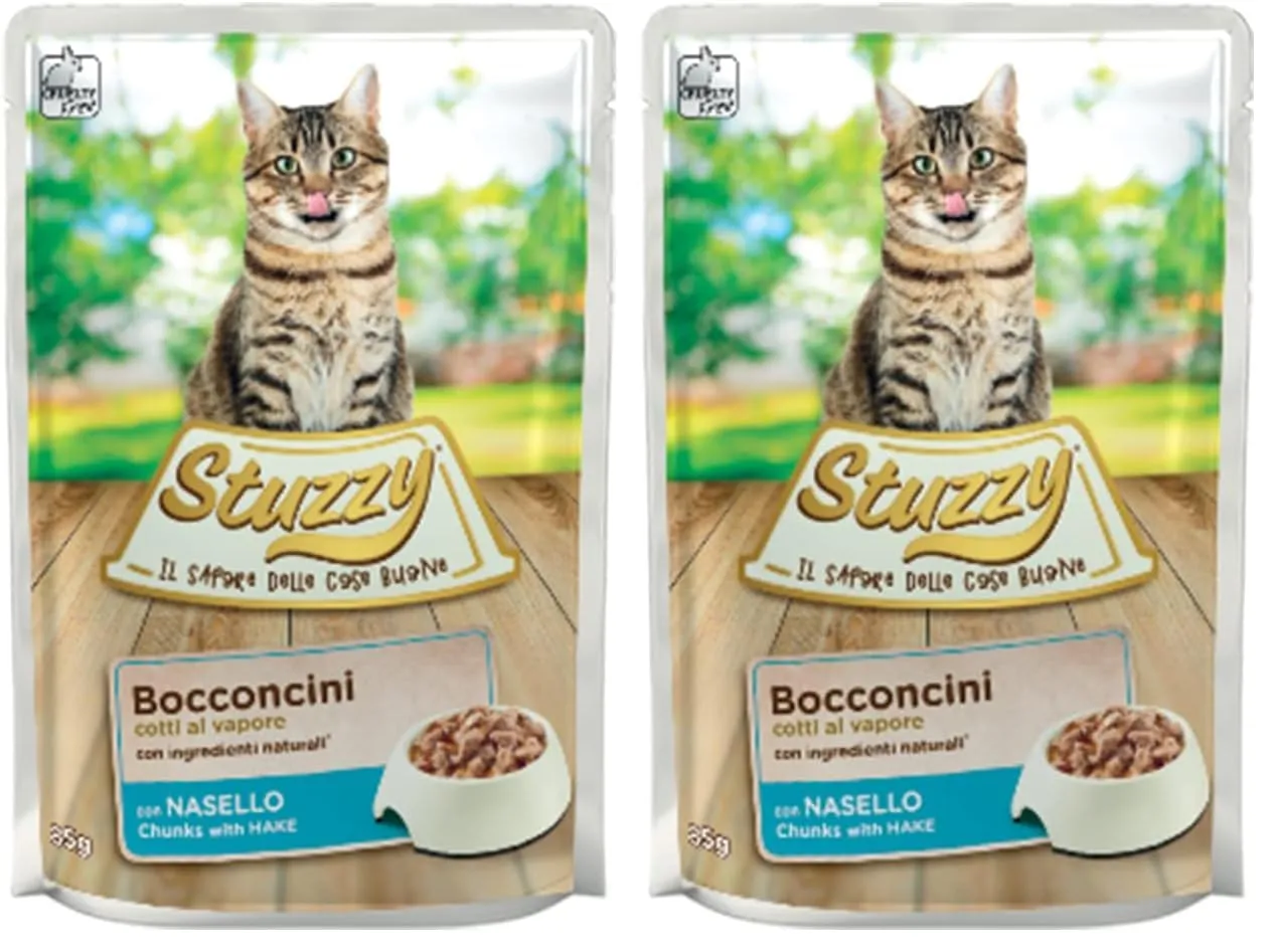 Stuzzy, Cibo Umido per Gatti Adulti Nasello, in Bocconcini - (24 buste da 85g) (Confezione da 2) - immagine 1
