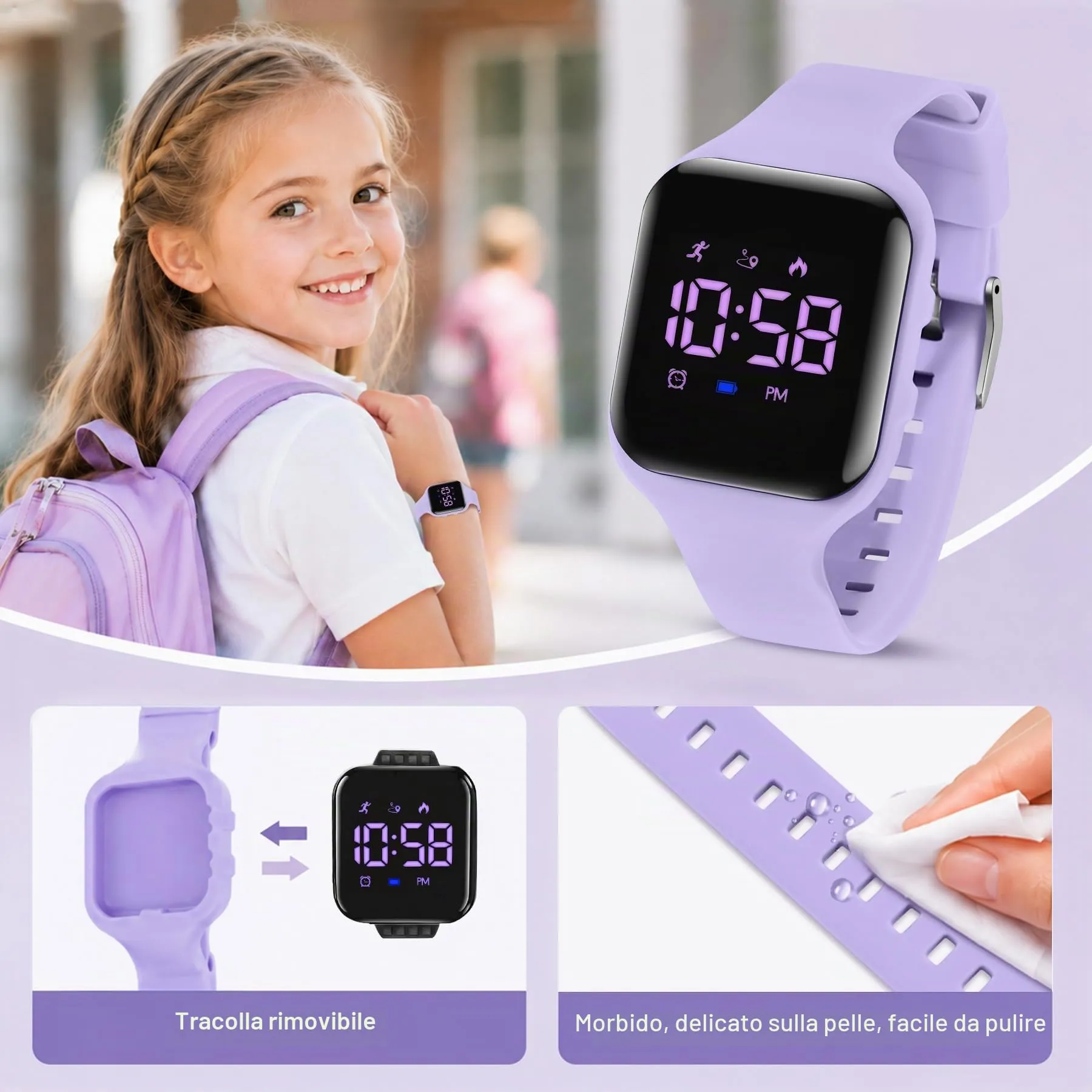 aswan watch Orologio Digitale Bambina Bambino con Contapassi,Calorie e Distanza senza App,Sveglia, Cronometro, Data, Luce-Orologio da polso Ragazza Ragazzo con Cinturino in Silicone - immagine 2