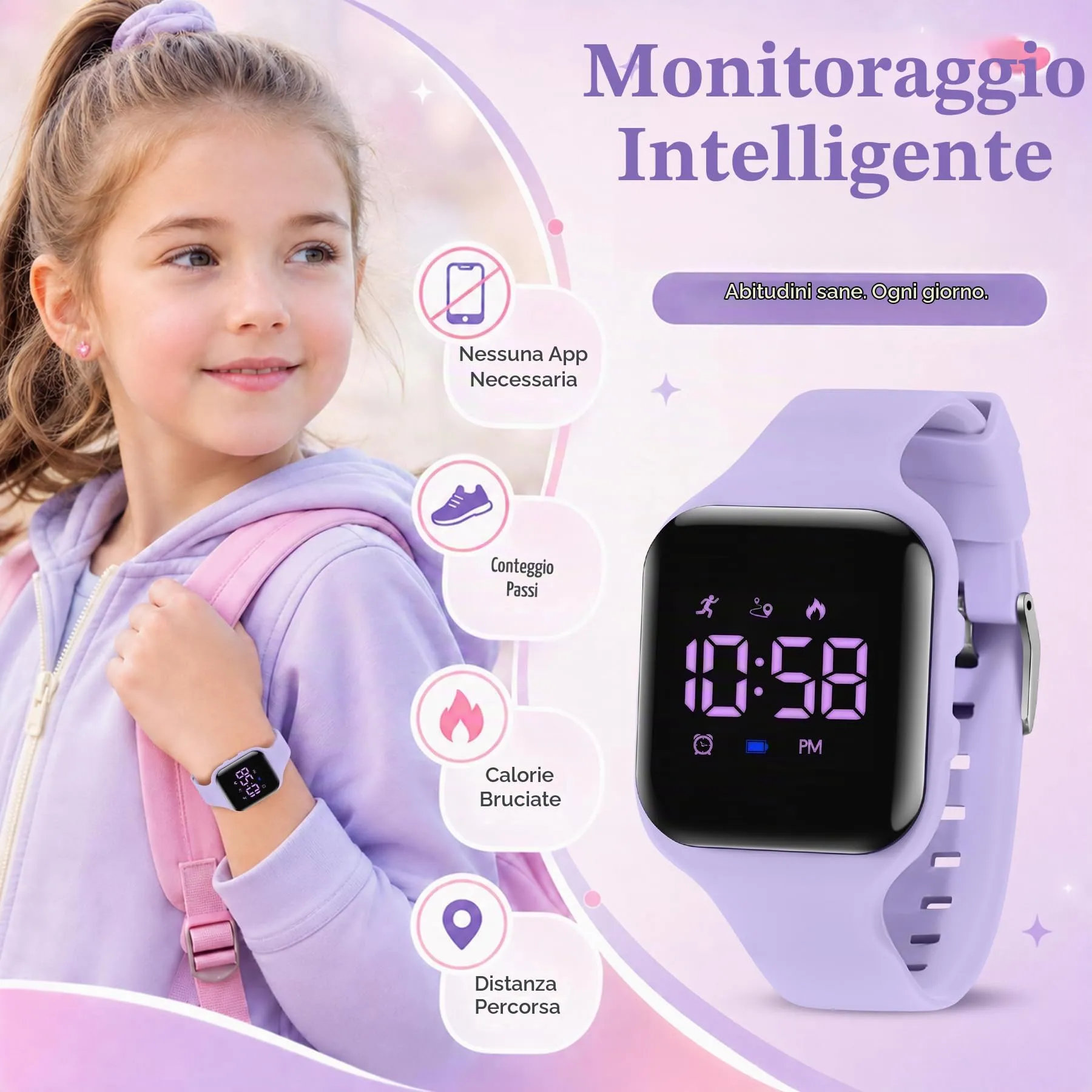 aswan watch Orologio Digitale Bambina Bambino con Contapassi,Calorie e Distanza senza App,Sveglia, Cronometro, Data, Luce-Orologio da polso Ragazza Ragazzo con Cinturino in Silicone - immagine 3