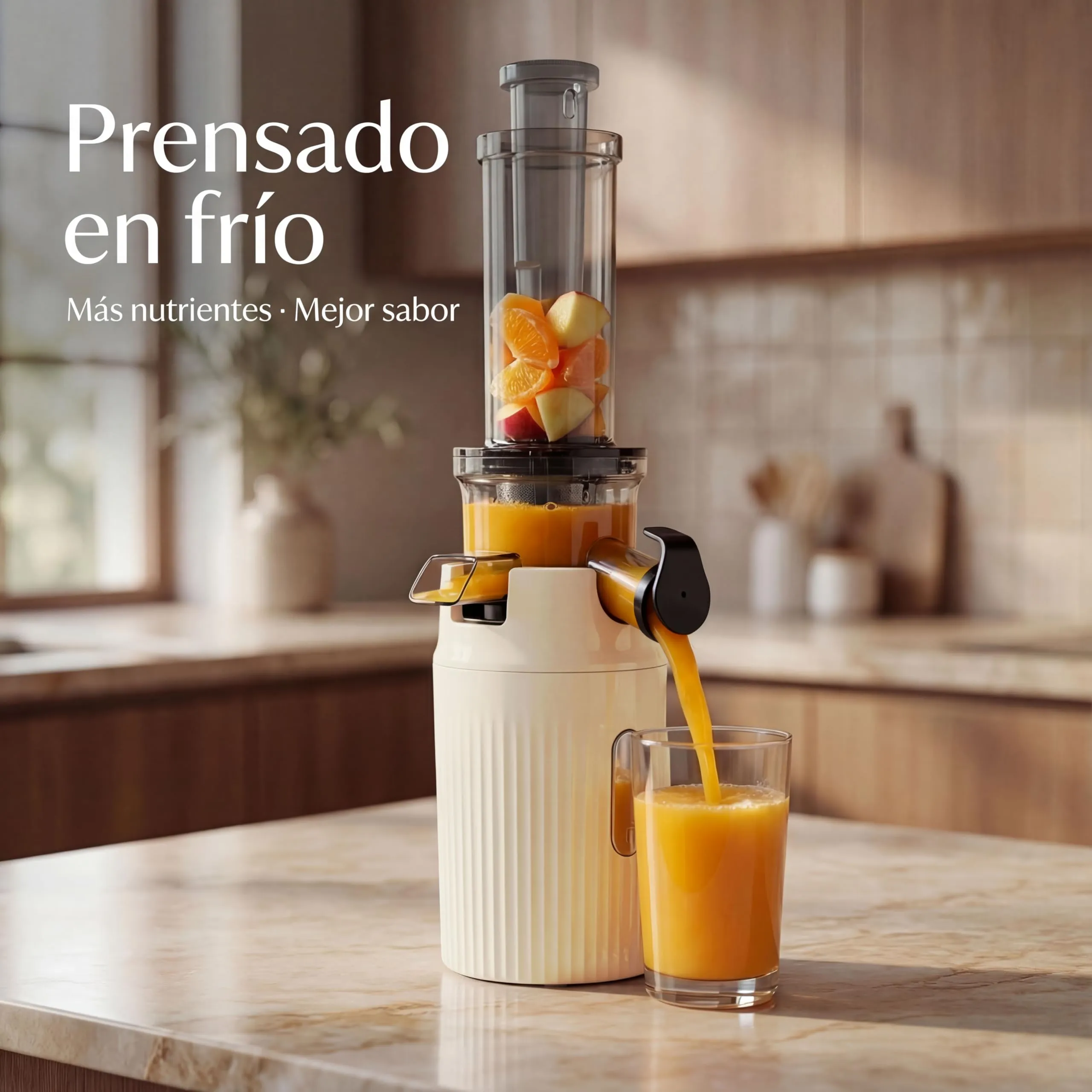 Zuminstant - Spremiagrumi elettrico compatto, spremuto a freddo, ricco di nutrienti, frullatore senza schiuma, salvaspazio, elegante e versatile, per frutta e verdura fresche, 100 W (beige) - immagine 2