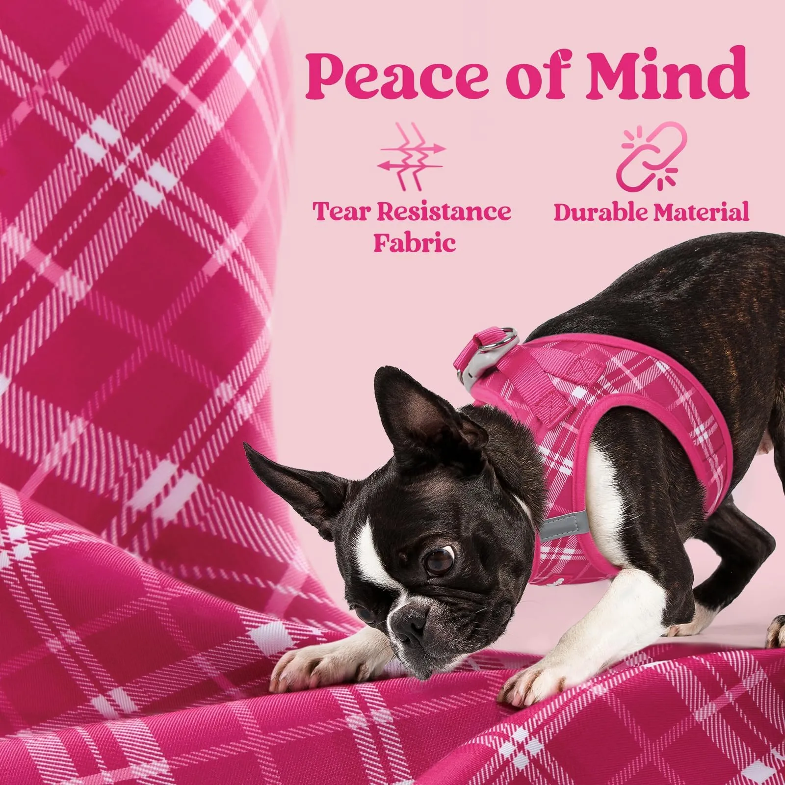 rabbitgoo Pettorina Cane Taglia Piccola, Leggero Morbido, Tartan Fucsia XS - immagine 7