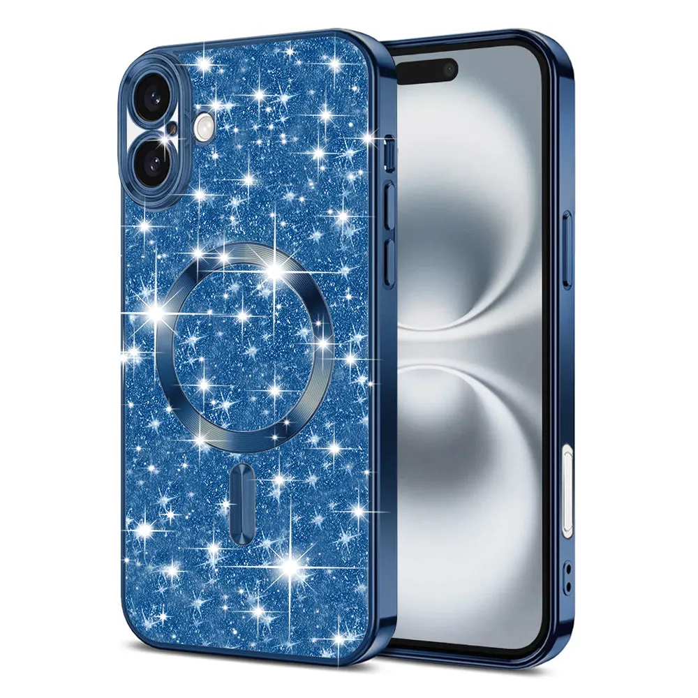 Custodia MagSafe per Apple iPhone 16 Plus, Techsuit, Luxury Glitter, Blu Scuro - immagine 1