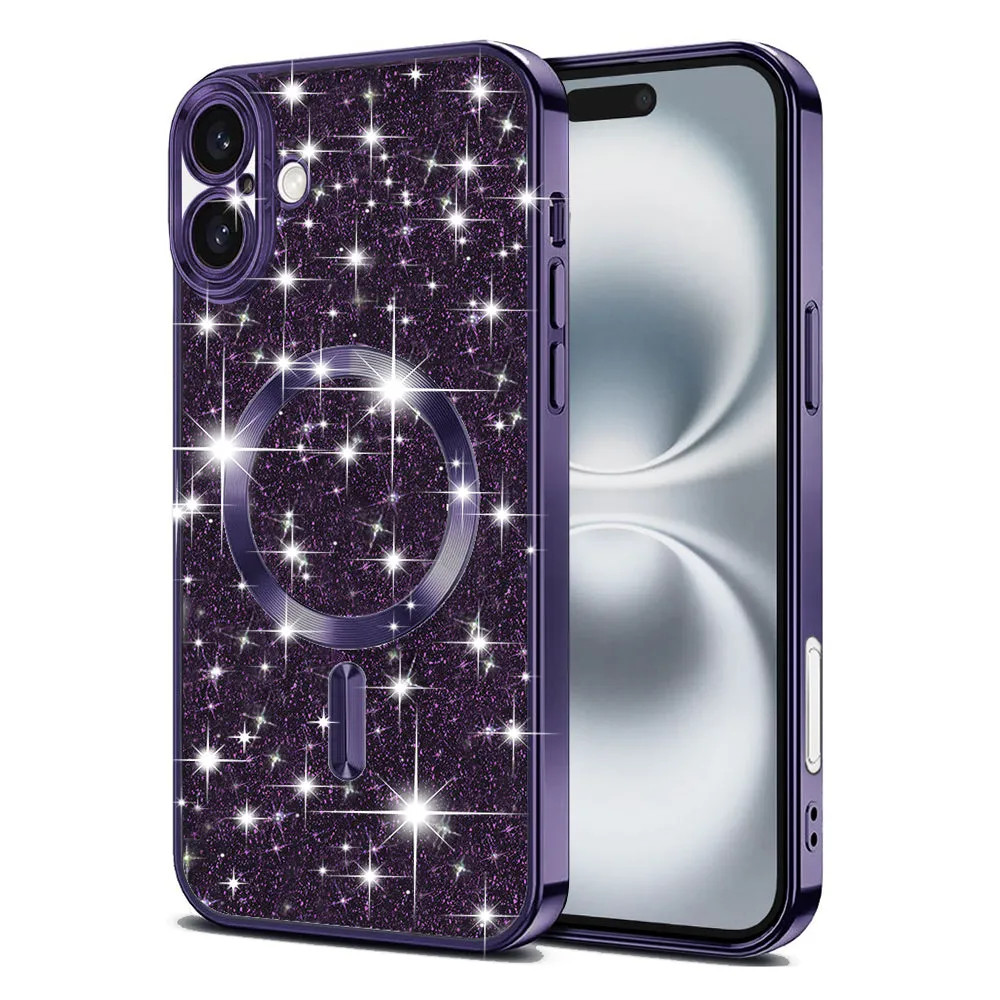 Custodia MagSafe per Apple iPhone 16, Techsuit, Luxury Glitter, Viola Scuro - immagine 1