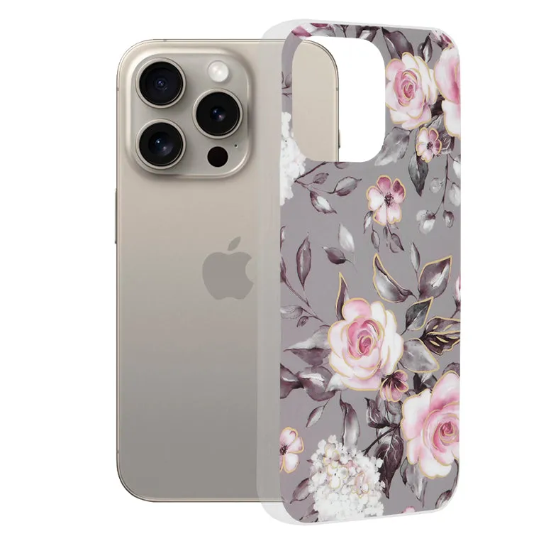 Custodia per Apple iPhone 15 Pro Max, Techsuit, Marble, Grigio - immagine 1