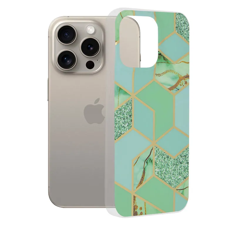 Custodia per Apple iPhone 15 Pro Max, Techsuit, Marble, Verde - immagine 1