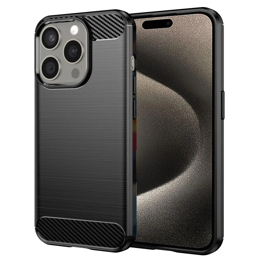 Custodia per Apple iPhone 15 Pro Max, Techsuit, Carbonio, Nera - immagine 1